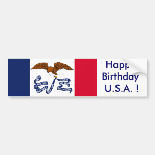 Autocollant De Voiture Sticker Drapeau de l'Iowa, Joyeux anniversaire U.S