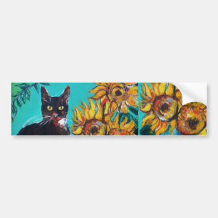 AUTOCOLLANT DE VOITURE SUNFLOWERS WITH CAT