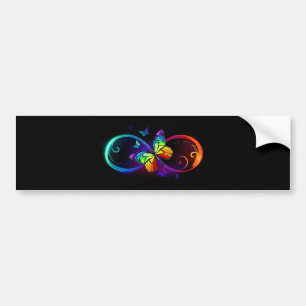 Autocollant De Voiture Vibrant infinity with rainbow butterfly on black