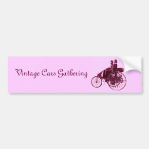 Autocollant De Voiture Vintage Cars Gathering, violet rose violet blanc