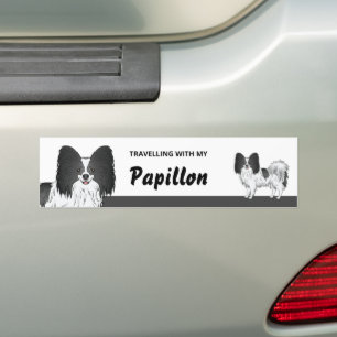 Autocollant De Voiture Voyager avec mon chien Papillon noir et blanc