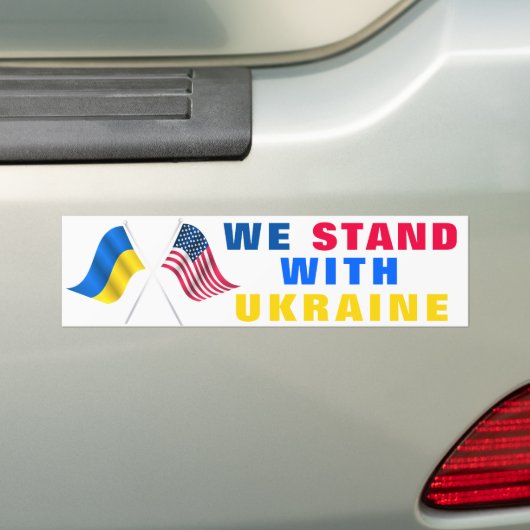 Autocollant De Voiture We Stand With Ukraine - USA Flag - Ukrainian Flag (En voiture)