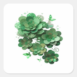 Autocollant décolable vert GREEN FLORAL FANTASY Ar