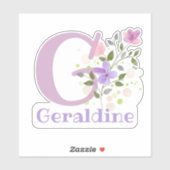 Autocollant découpé avec nom et initiale et motif (Feuille)