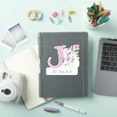 Autocollant découpé avec nom et initiale et motif  (Couverture iPad)