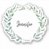 Autocollant découpé monogramme feuilles aquarelle (Devant)