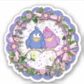 Autocollant découpé Oiseaux de l'amour rose et ble (Devant)