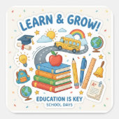 Autocollant d'élément scolaire mignon Apprendre & (Devant)