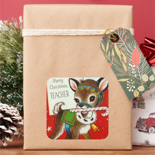 Autocollant d'enseignant de rennes de Noël rétro v (vacances)