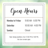 Autocollant des heures d'ouverture : Personnalisez (Feuille 3)