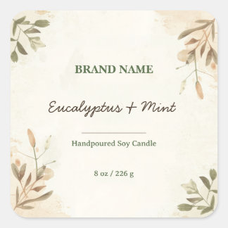 Autocollant d'étiquette de bougie carrée aquarelle