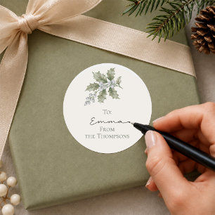 Autocollant d'étiquette de cadeau de Noël au houx