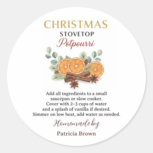 Autocollant d'étiquette de pot-pourri de Noël fait (Devant)
