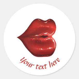 Autocollant d'étiquette lèvres rouges amour