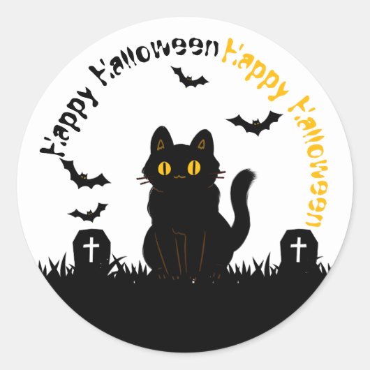 Autocollant d'Halloween avec chat noir (Devant)
