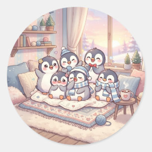 Autocollant d'hiver de la famille de manchots cosy