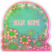 Autocollant d'intégrité personnalisé Aqua Floral (Devant)