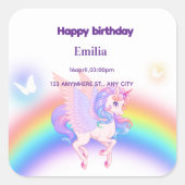 Autocollant d'invitation d'anniversaire Licorne Ar (Devant)