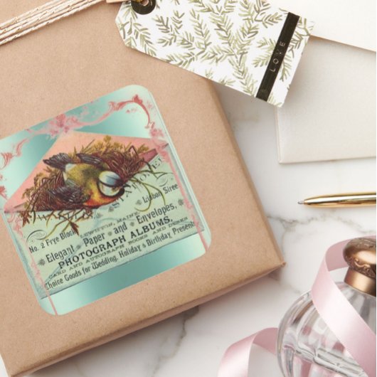 Autocollant d'oiseau de nidification vintage