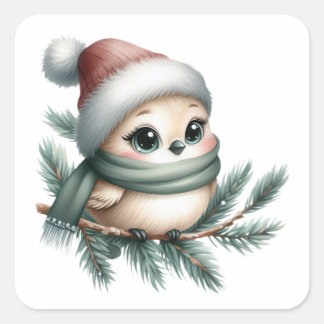 Autocollant d'oiseau d'hiver cosy