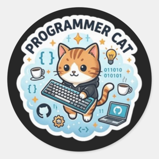 Autocollant d'ordinateur portable de chat de progr (Devant)