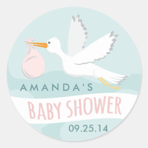 Autocollant doux de baby shower de cigogne de la