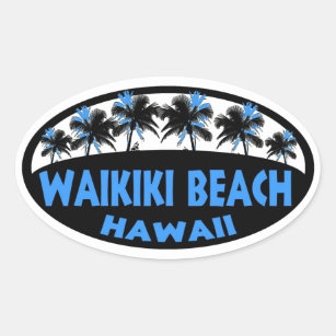 Autocollant d'ovale de paumes de noir bleu d'Hawaï