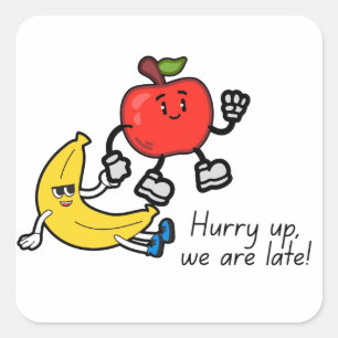 Autocollant drôle de pomme et de banane en course