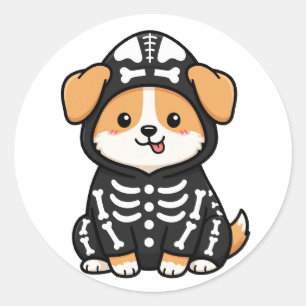 Autocollant drôle de squelette de corgi Halloween