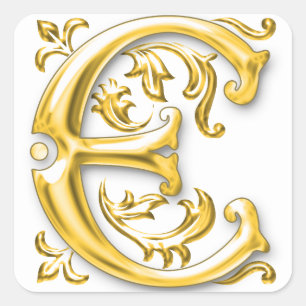 Autocollant E majuscule initial en or