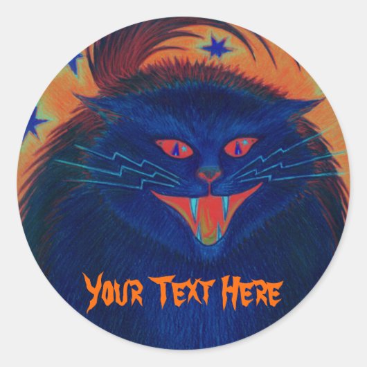 Autocollant effrayant Cat Blue 'Your Text' (Devant)