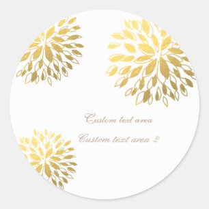 Autocollant élégant blanc floral à feuilles d'or m