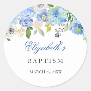 Autocollant élégant bleu floral baptême