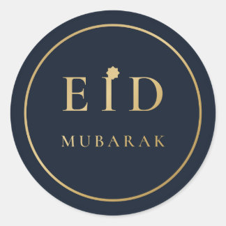 Autocollant élégant bleu marine et or Eid Mubarak