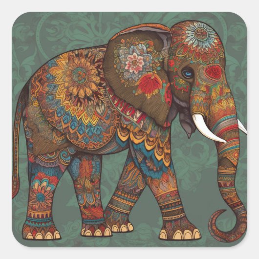 Autocollant éléphant Boho Chic avec décorations or (Devant)