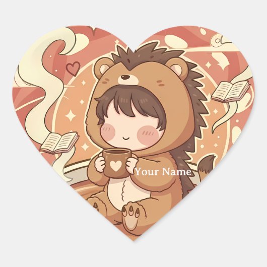 Autocollant en forme de cœur d'hérisson mignon (Devant)