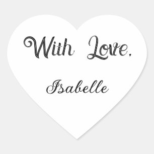 Autocollant en forme de coeur disant "Avec amour"