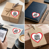 Autocollant en forme de cœur rouge avec code QR pe