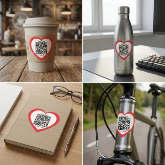 Autocollant en forme de cœur rouge avec code QR pe