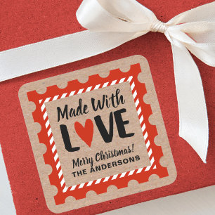 Autocollant en papier kraft fait avec amour pour N