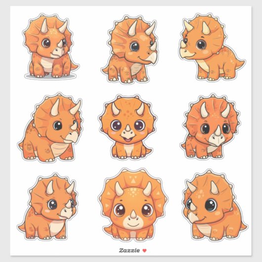 Autocollant en vinyle de bébé Triceratops mignon (Feuille)
