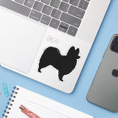 Autocollant en vinyle silhouette de chien Papillon (Ordinateur portable avec iPhone)