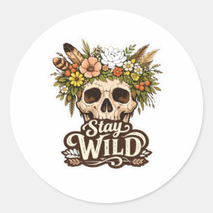 Autocollant esthétique Boho Floral Skull "Reste Sa