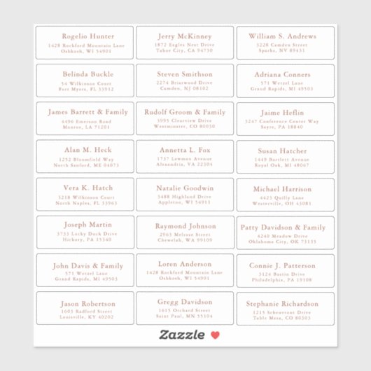 Autocollant étiquette de adresse invité mariage en (Feuille)