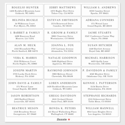 Autocollant étiquette de adresse invité mariage pe (Feuille)