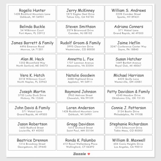 Autocollant étiquette de adresse invité mariage pe (Feuille)