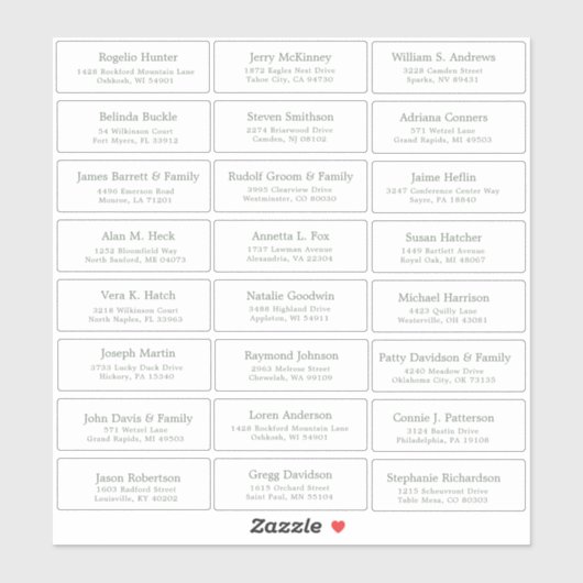 Autocollant étiquette de adresse invité mariage pe (Feuille)