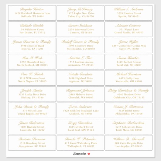 Autocollant étiquette de adresse invité mariage pe (Feuille)