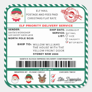 Autocollant Étiquette Elf Mail de Noël