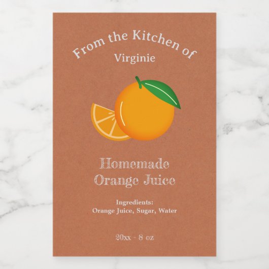 Autocollant Étiquette Kraft & Rustic Orange Jus (Étiquettes simples)